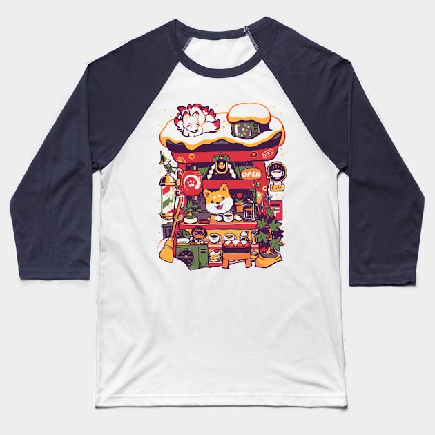 Cozy Cafe Baseball T-Shirt by Pixeleyebat